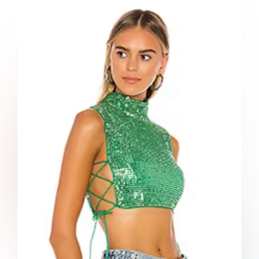 Hours Sparkly Green Crop Top